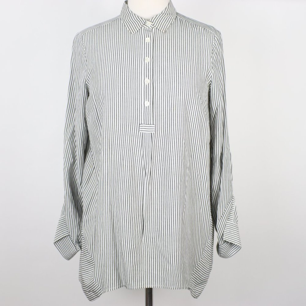 J. Jill Womens XS Striped Roll Tab Popover Tunic Top